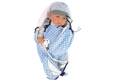 „Sweet Baby“ lėlė 46 cm su mėlynu čiulptuku ir pledu su žvaigždėmis