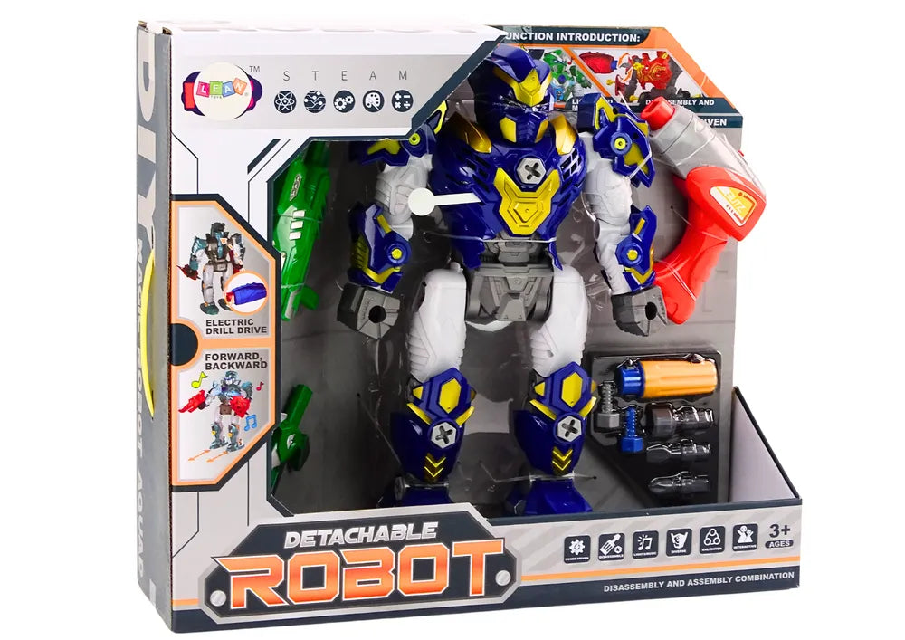 Surenkamas robotas su grąžtu tamsiai mėlynas