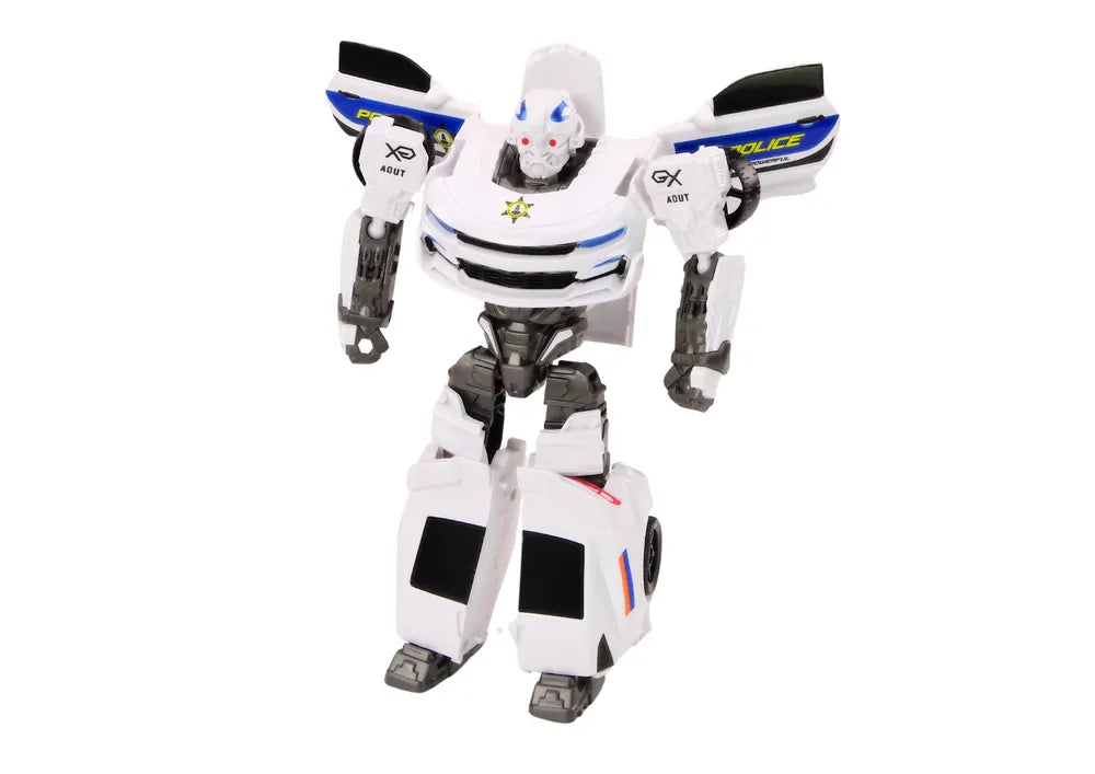 Policijos automobilis robotas 2in1 baltas