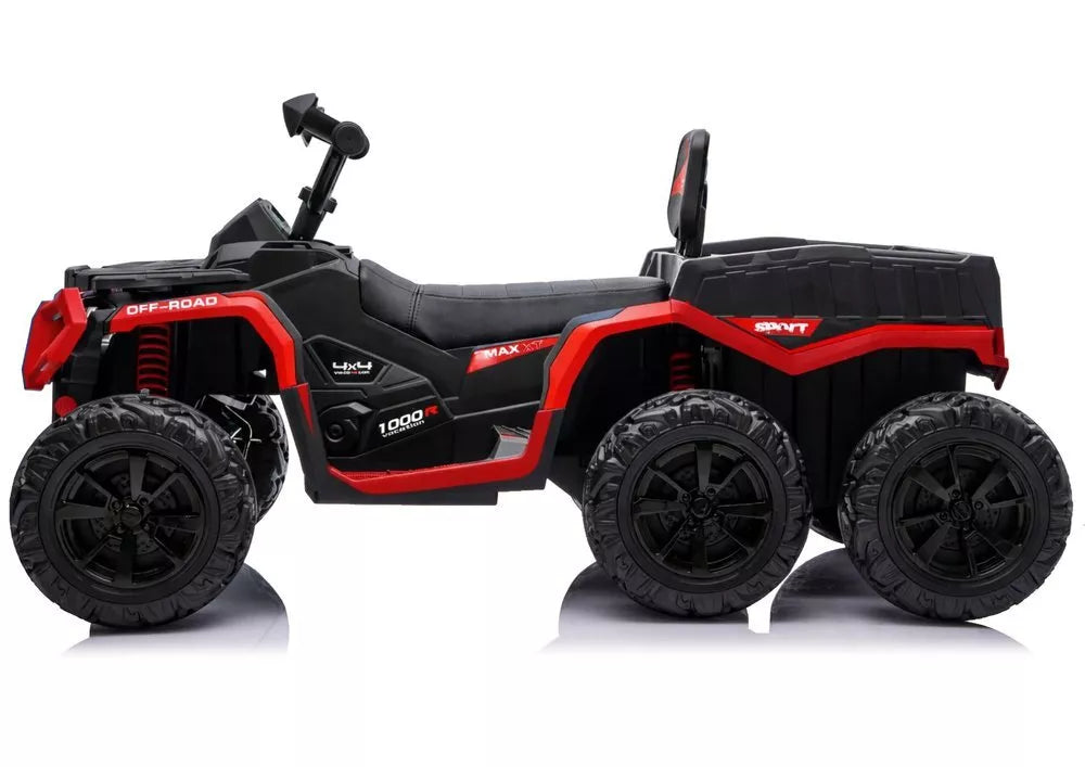 JC606 24V 4×4 vaikiškas elektrinis keturratis su priekaba, 6 ratai – raudonas