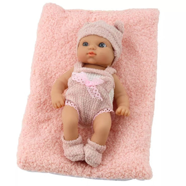 18 cm kūdikio lėlytė su antklode – rožinis komplektas