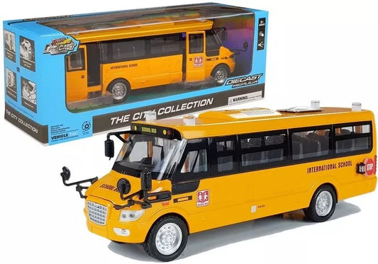 Metalinis mokyklinis autobusas su trinties pavara – „Die-Cast“ modelis su šviesomis ir garsais