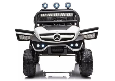 Elektrinis vaikiškas pasivažinėjimo automobilis Mercedes Unimog S, baltas.