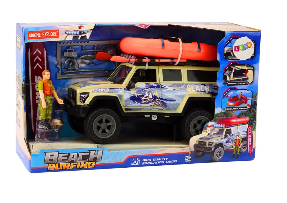 Bekelės automobilis su banglentininku, pontonu, šviesomis ir garsais, 3+