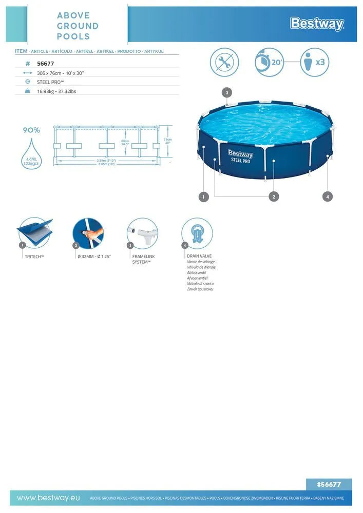 Bestway rėminis baseinas 305×76 4678 l