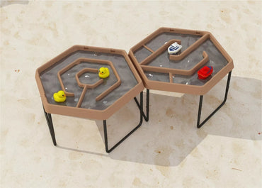 MASTERKIDZ šešiakampis smėlio ir vandens žaidimų stalas su reguliuojamo aukščio labirintu