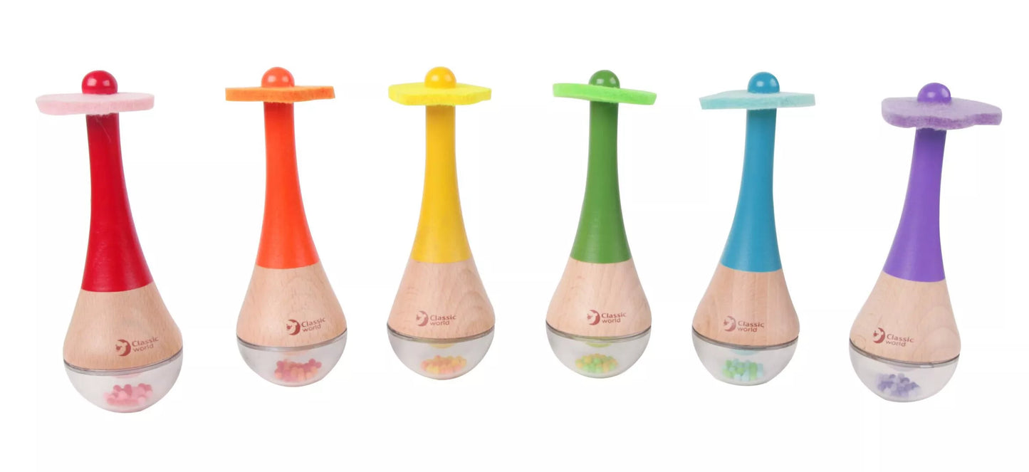 CLASSIC WORLD 2-in-1 medinis barškutis–maraka „Vaivorykštė“, 1 vnt.