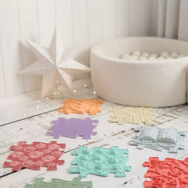 WOOPIE jutiminių kilimėlių dėlionė, 8 vnt., pastelinis „Vaivorykštės“ rinkinys