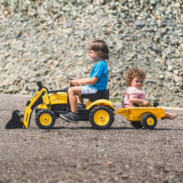 FALK Komatsu pedalinis traktorius su ekskavatoriaus kaušu ir priekaba
