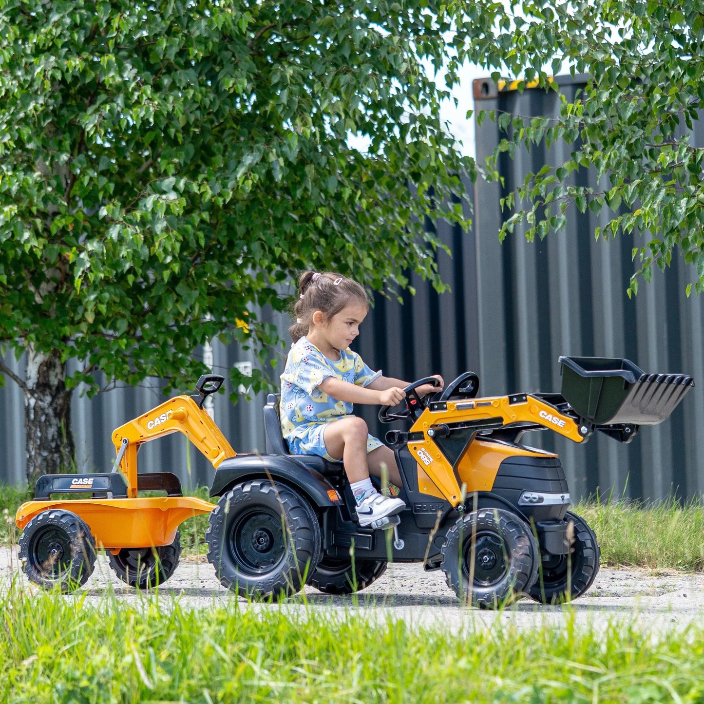 FALK Case CE pedalinis traktorius su ekskavatoriumi ir priekaba, 3–7 metų vaikams
