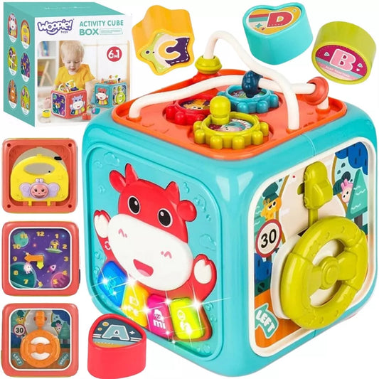 Woopie 6in1 sensorinis edukacinis kubas su pianinu, formelėmis ir labirintais