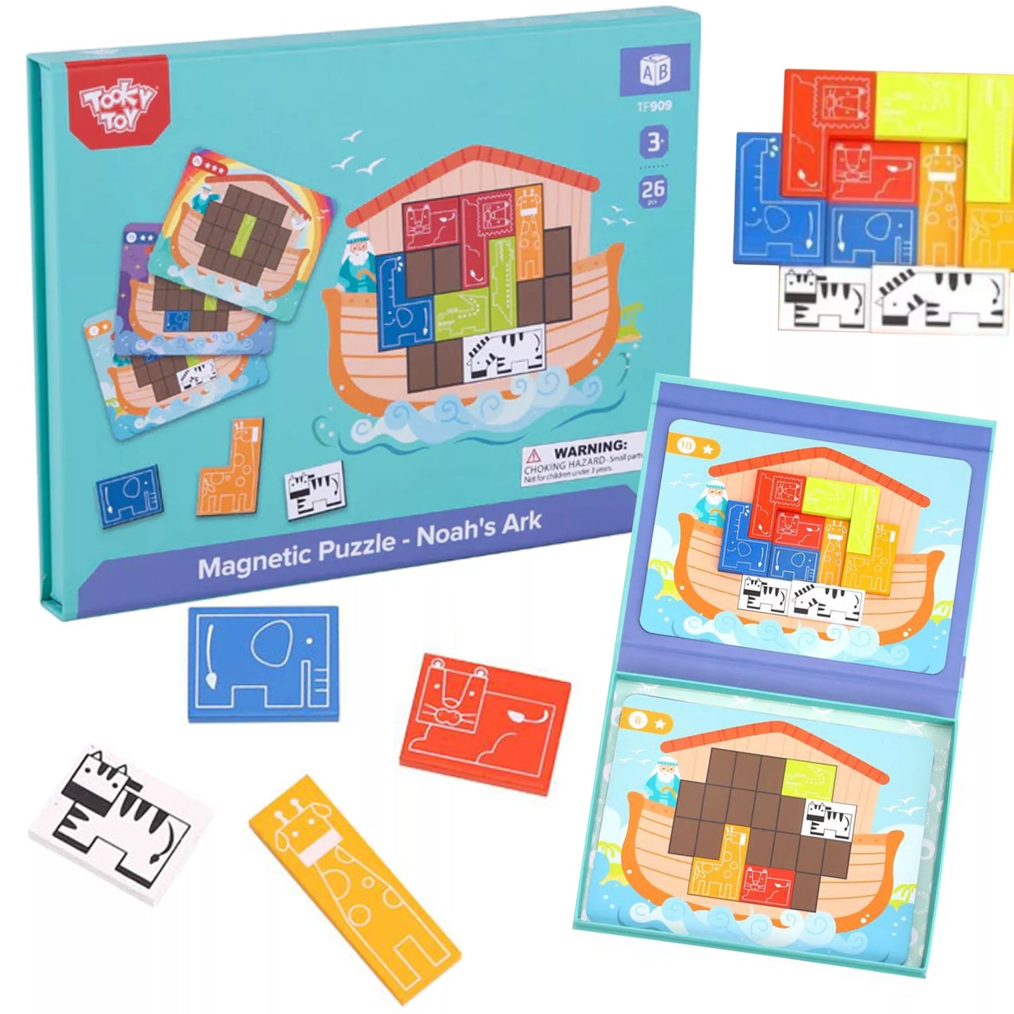 TOOKY TOY Magnetinė Montessori dėlionė Loginė dėlionė Tetris Nojaus arka 26 vnt.