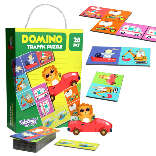 WOOPIE edukacinis žaidimas „Transportas ir gyvūnai“ – Montessori domino dėlionė