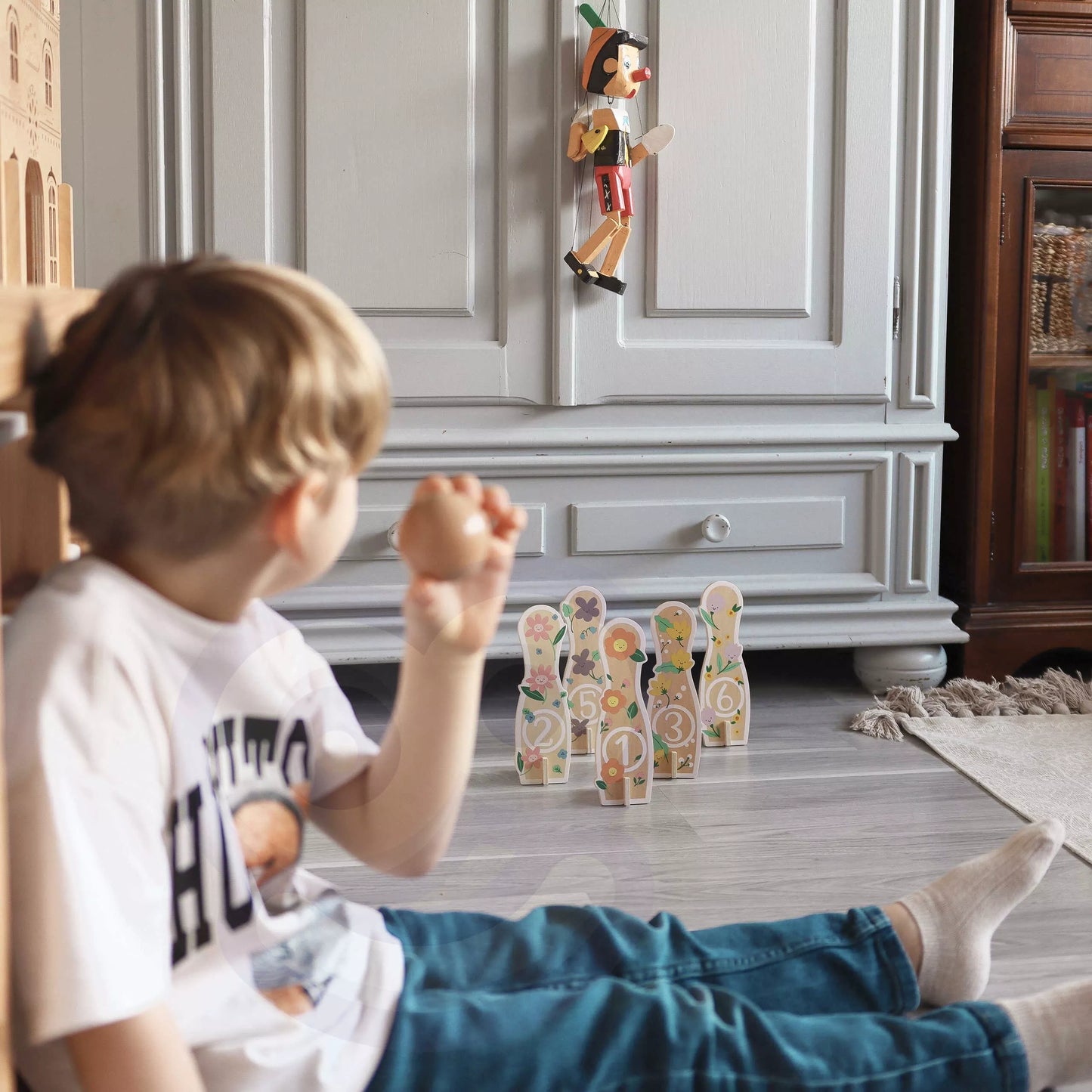 Medinis boulingo žaidimas vaikams 6 vnt + Kamuolys