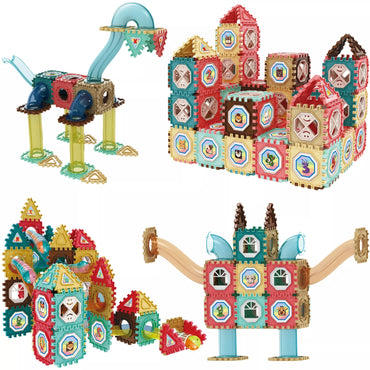 WOOPIE 3D statybinių trinkelių mokomasis rinkinys Kulodrom vaflinis rutulinis takelis 128el.