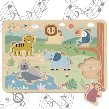 TOOKY TOY Interaktyvi medinė dėlionė – gyvūnai