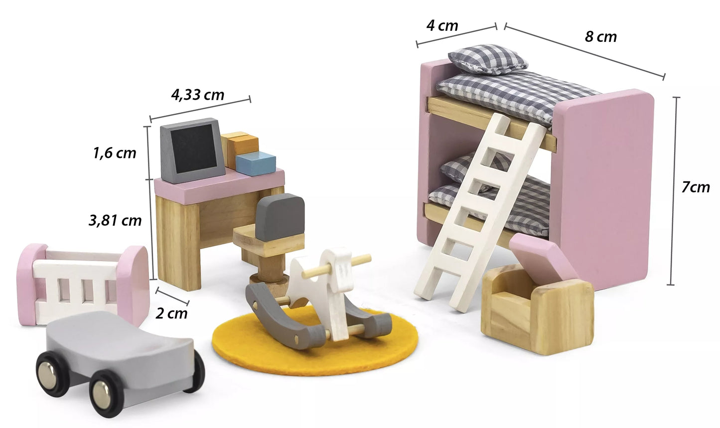 Baldų komplektas lėlių nameliui vaikų kambariui