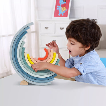 TOOKY TOY Pastelinės dėlionės mediniai Montessori vaivorykštės kaladėlės