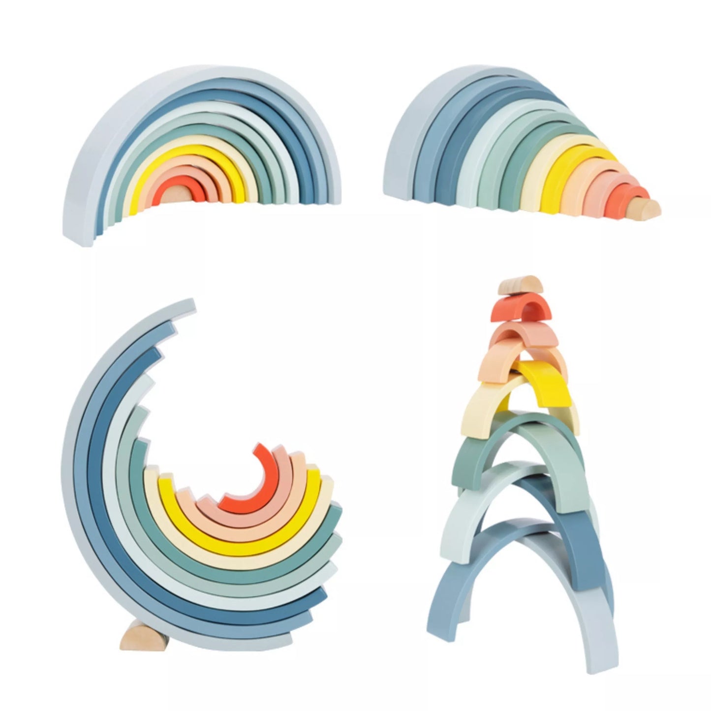 TOOKY TOY Pastelinės dėlionės mediniai Montessori vaivorykštės kaladėlės