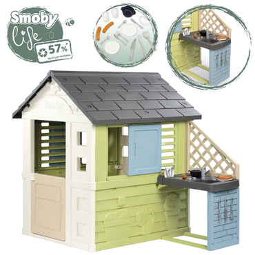 SMOBY Life PRETTY lauko žaidimų namelis su virtuvėle + 17 priedų