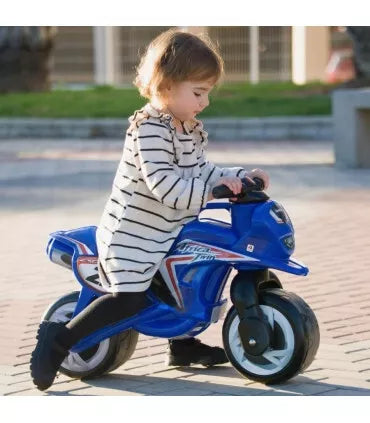 INJUSA mėlynas paspiriamas motociklas – stabilus ir saugus pirmasis vaiko motociklas