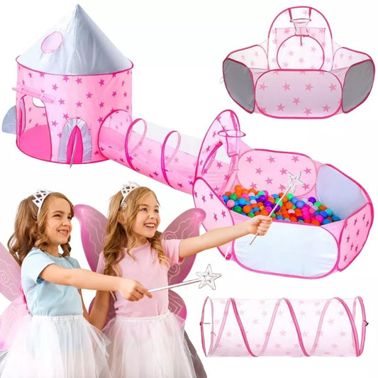 WOOPIE 3 viename palapinė – Princesės rūmai XXL su tuneliu ir kamuoliuku baseinu