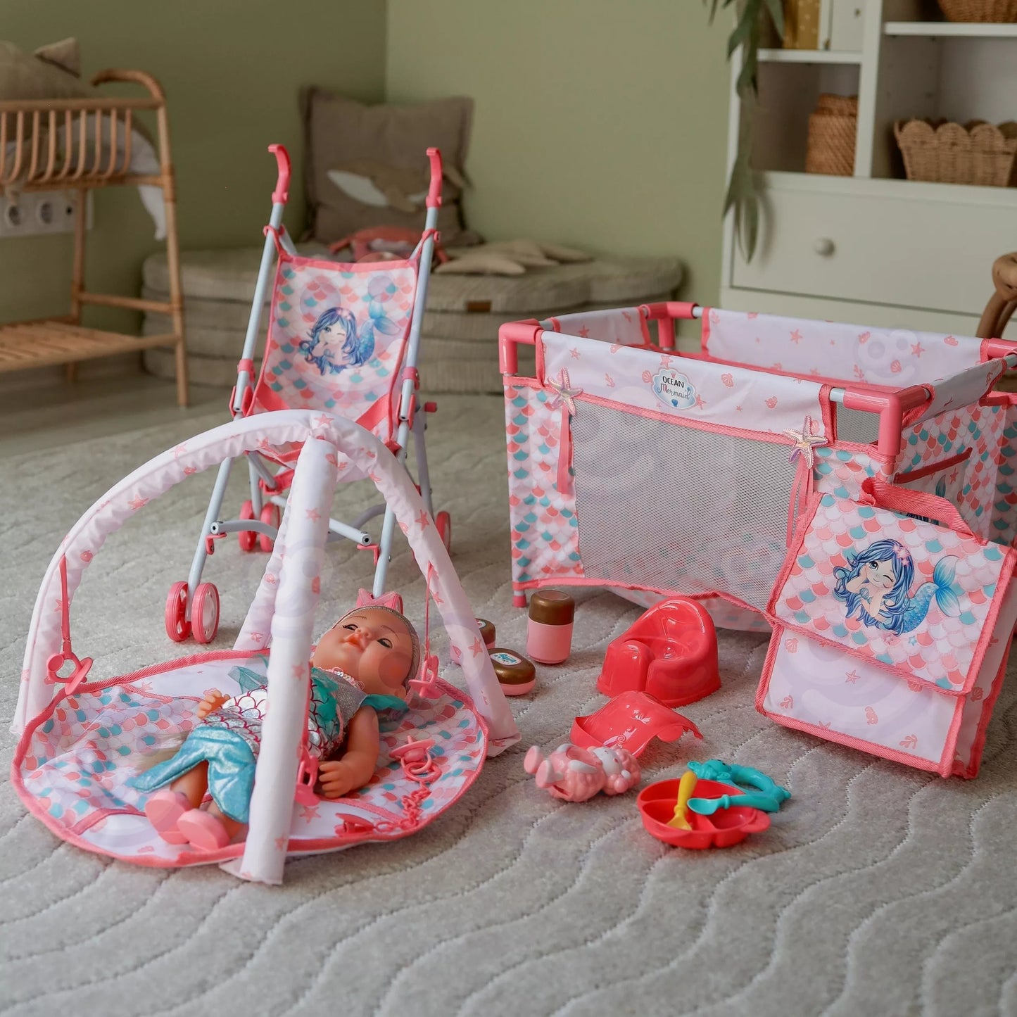 WOOPIE ROYAL Lėlė Bobas 36 cm Undinė Interaktyvus XXL Rinkinys Auklė 18in1