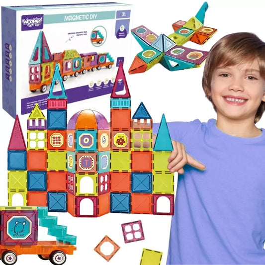 WOOPIE Magnetinių 3D kaladėlių traukinių rinkinys, 71 vnt.