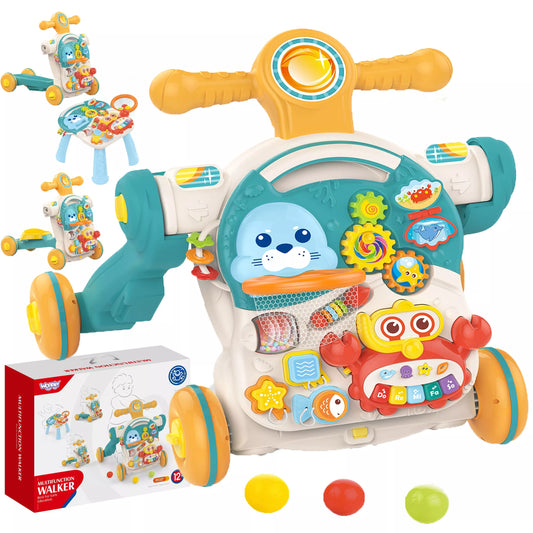 WOOPIE BABY stumdukas, vaikštynė, edukacinis staliukas ir paspirtukas – 4-in-1 žaislas vaikams