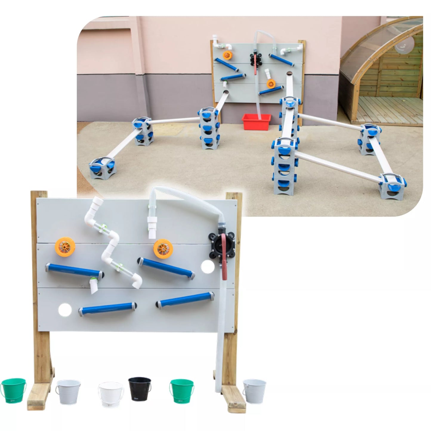 CLASSIC WORLD EDU medinis vandens žaidimų aikštelės komplektas, stovas + vandens ir smėlio laidumo priedai