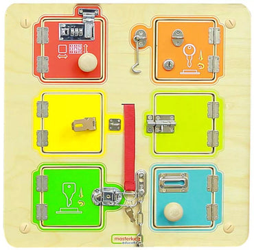 MASTERKIDZ Mokymosi atidaryti ir uždaryti spynas sieninė manipuliavimo lenta