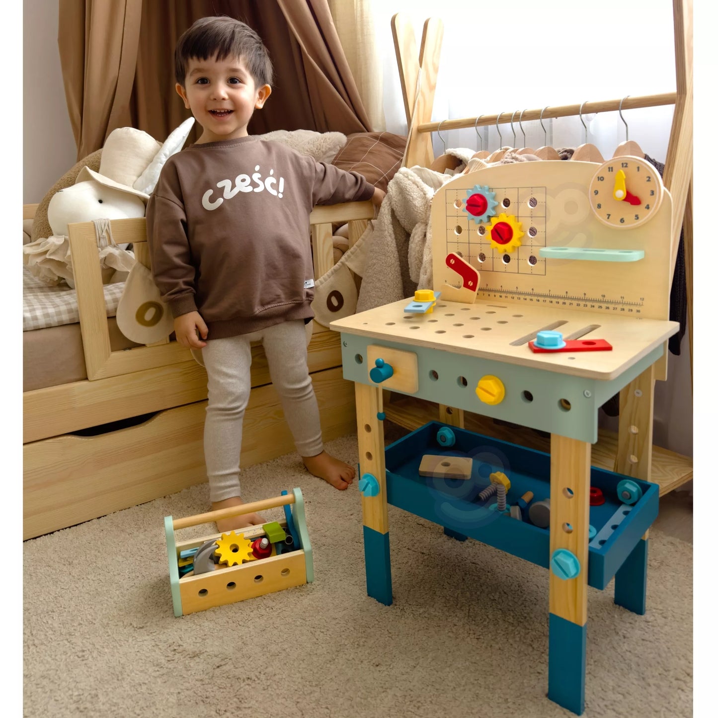 TOOKY TOY Medinių dirbtuvių rinkinys XL Small Tinker Table Accessories 46 vnt.