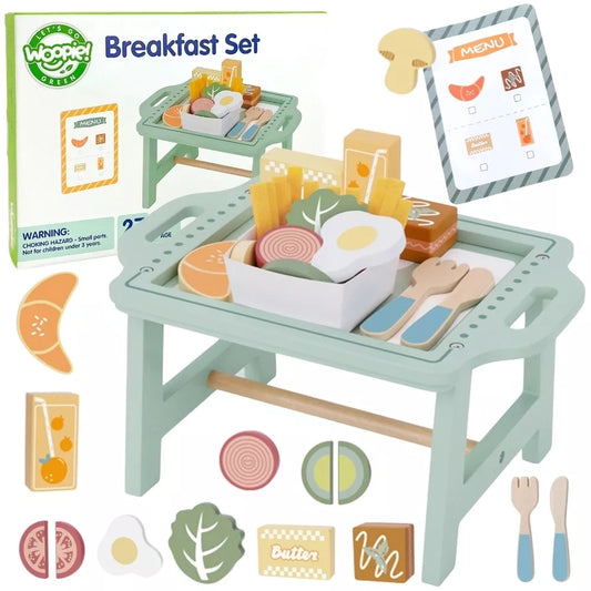 WOOPIE GREEN Pusryčių rinkinys ir restoranas – užsakymo žaidimas su padėklu ir priedais
