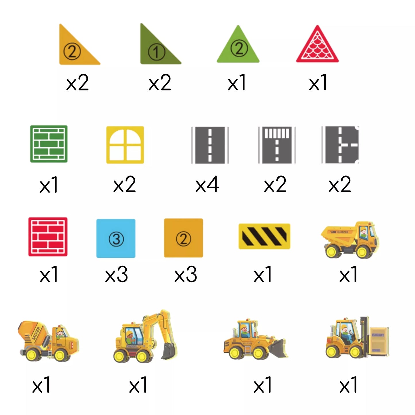 Woopie magnetinių kaladėlių rinkinys su statybinėmis transporto priemonėmis