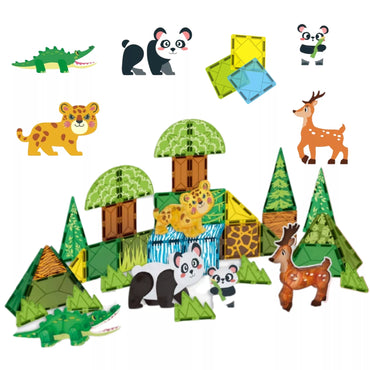 WOOPIE magnetiniai statybiniai blokai 3D mokomasis rinkinys Reti gyvūnai 45el.