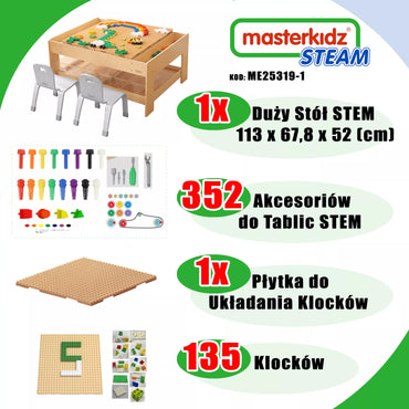 MASTERKIDZ medinis edukacinis stalas + STEM sienos priedai + 135 kaladėlės