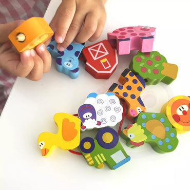 Medinės verimo kaladėlės gyvūnai