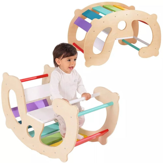 WOOPIE GREEN medinis vaivorykštės supamasis tiltas 2in1 Montessori