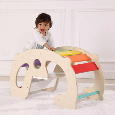 WOOPIE GREEN medinis vaivorykštės supamasis tiltas 2in1 Montessori