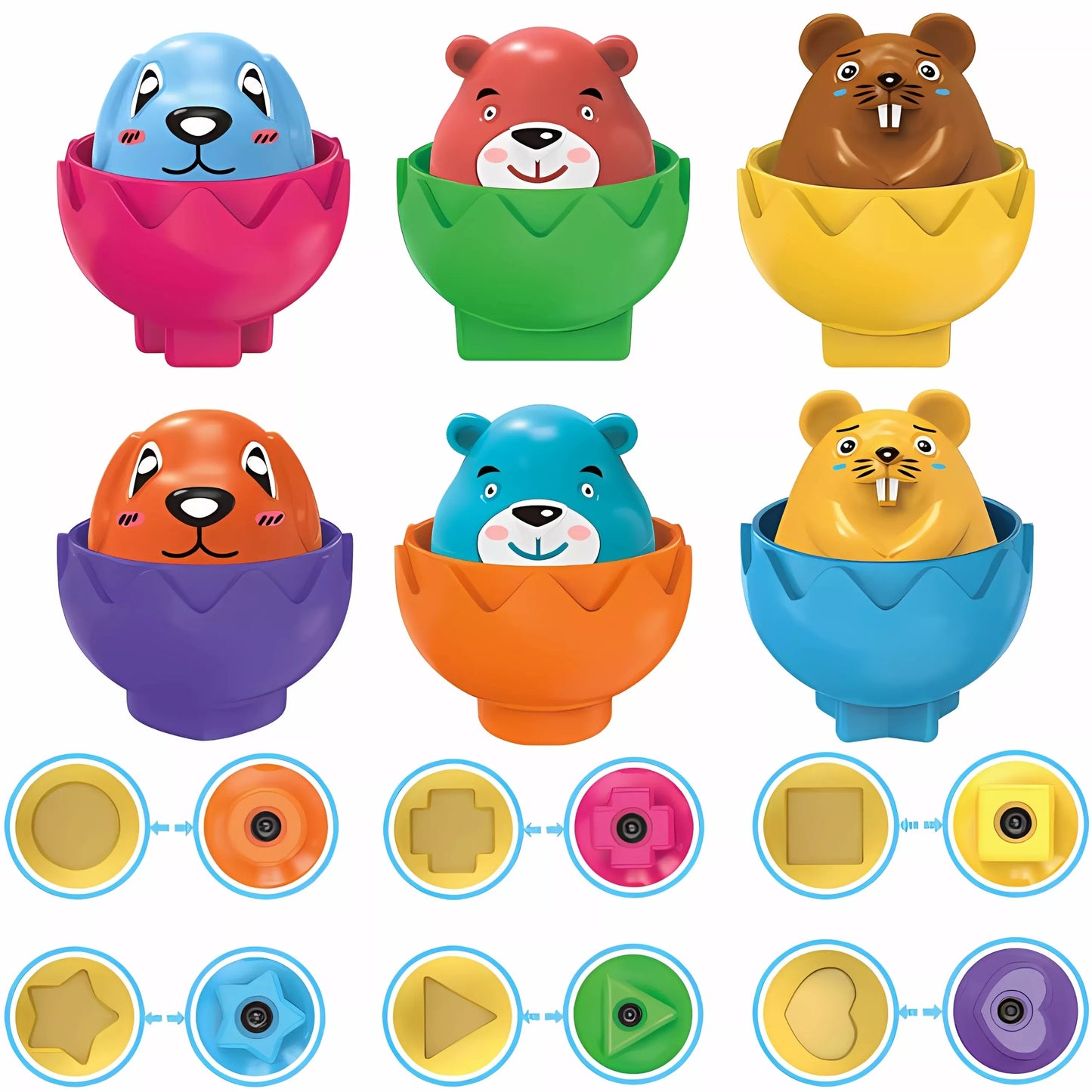 Woopie edukaciniai gyvūnėlių kiaušiniai su emocijomis ir formomis (6 vnt.)