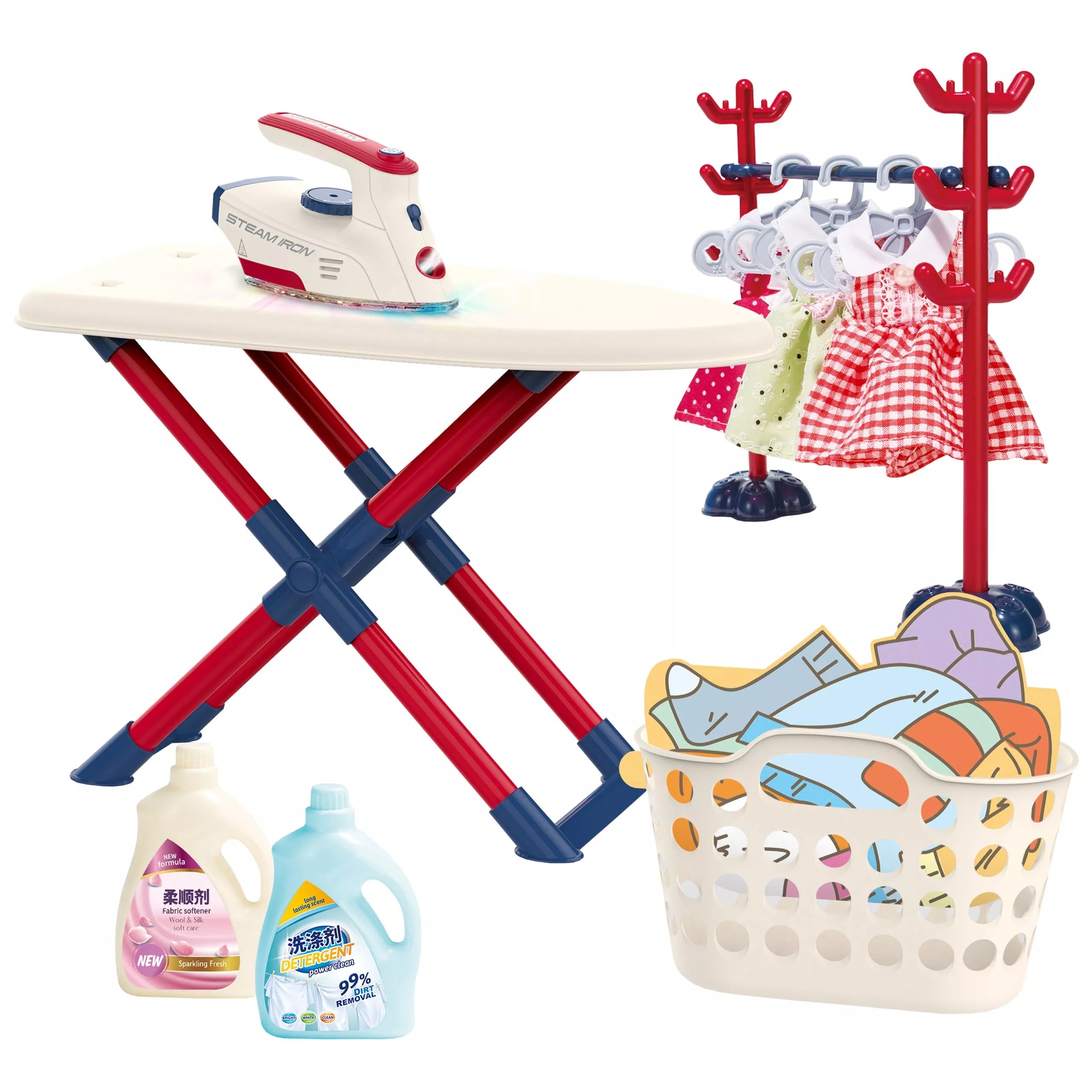 WOOPIE XXL lyginimo lentų rinkinys su lygintuvu, pakaba, skalbinių krepšiu ir drabužiais, 14 vnt.