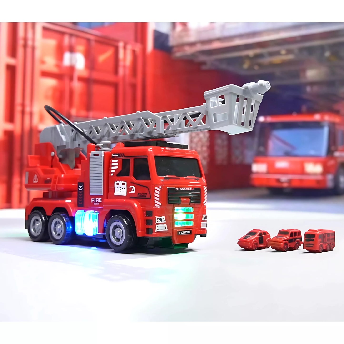 WOOPIE interaktyvus gaisrinės automobilis su judančiomis kopėčiomis