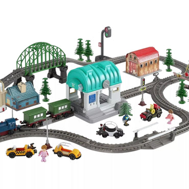 WOOPIE elektrinio traukinio geležinkelio bėgių XXL Ciuchcia lokomotyvų rinkinys Town 108 vnt.