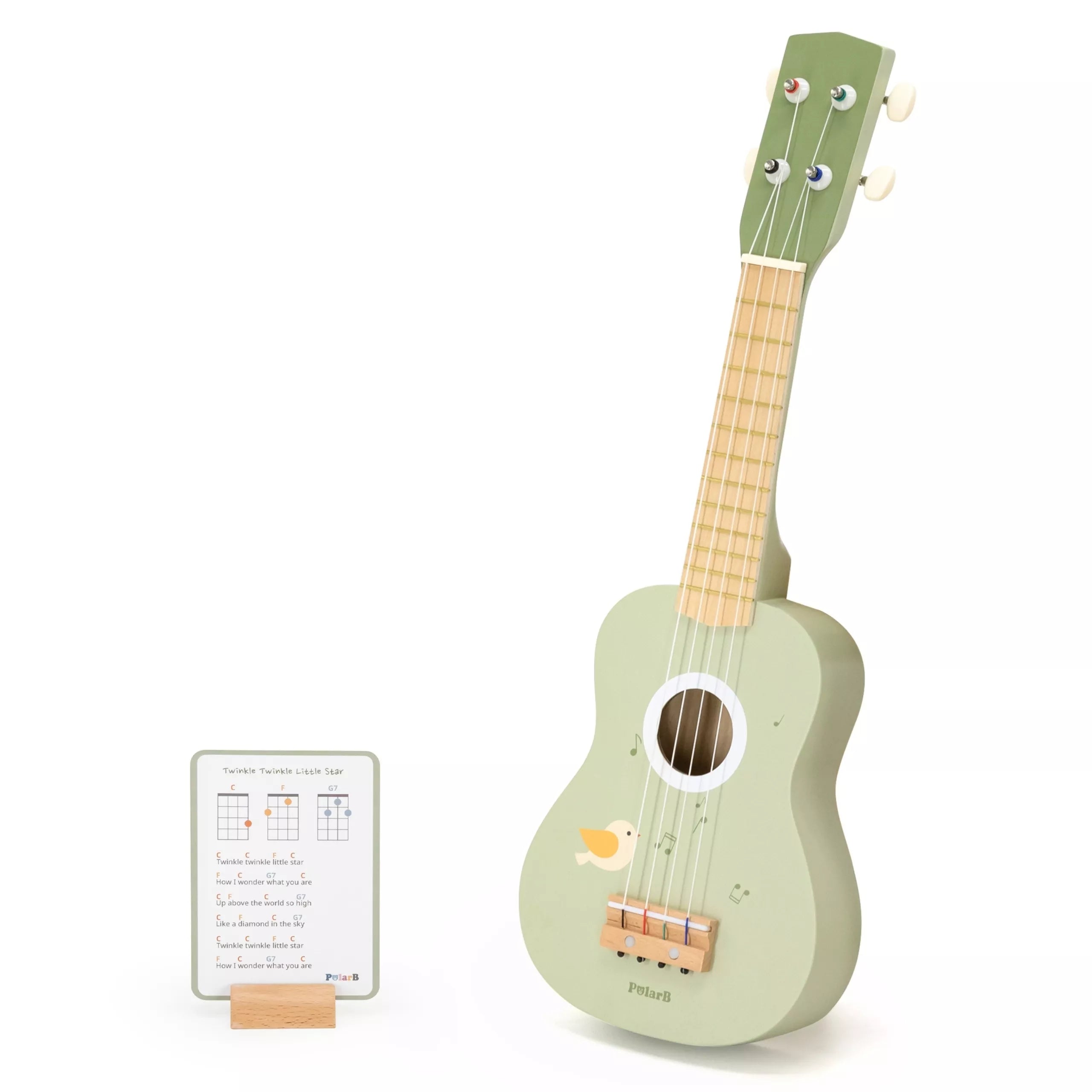Viga medinė ukulele gitara vaikams, žalia, su natomis