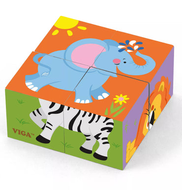 Medinė dėlionė „Zoologijos sodas“ – 4 kaladėlės