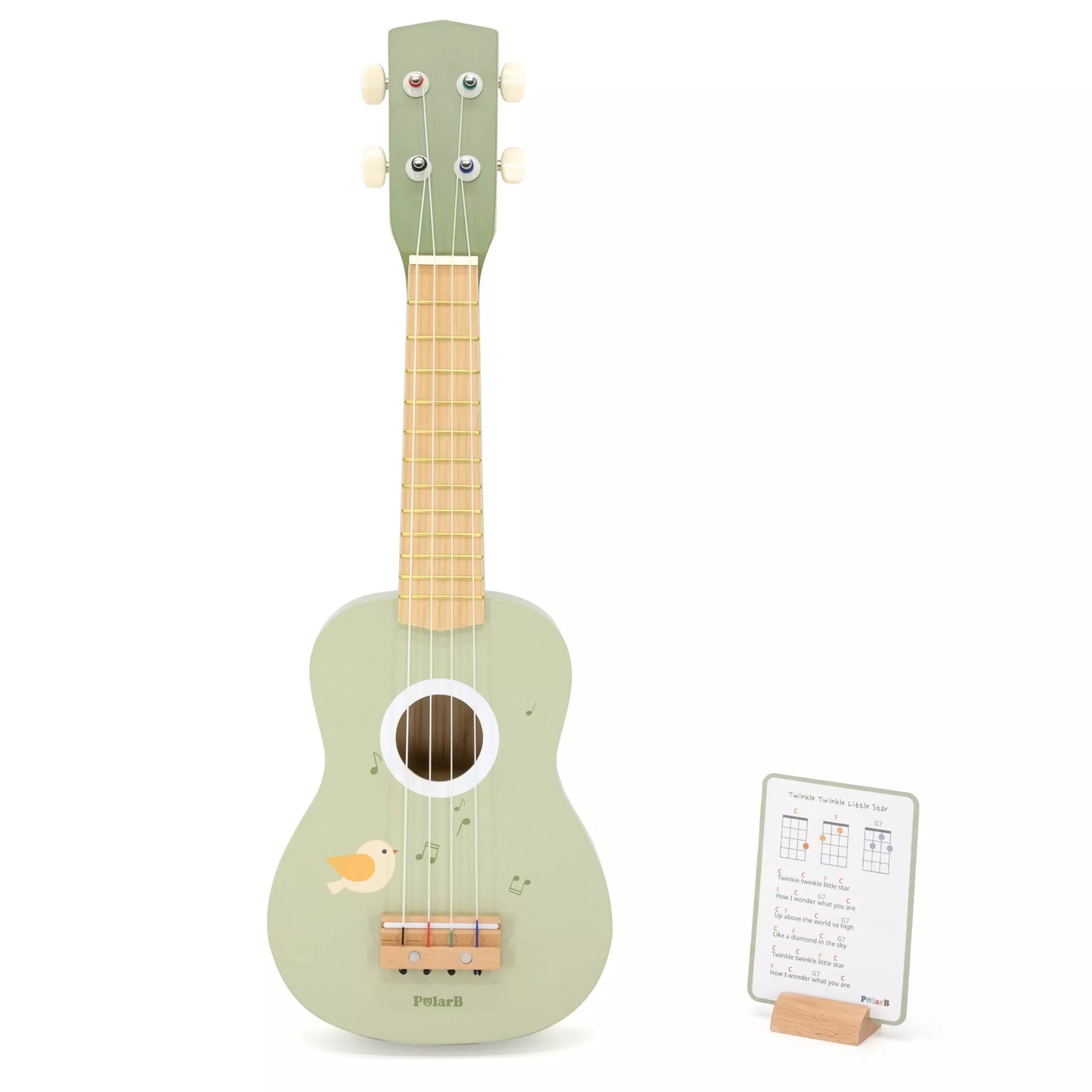 Viga medinė ukulele gitara vaikams, žalia, su natomis