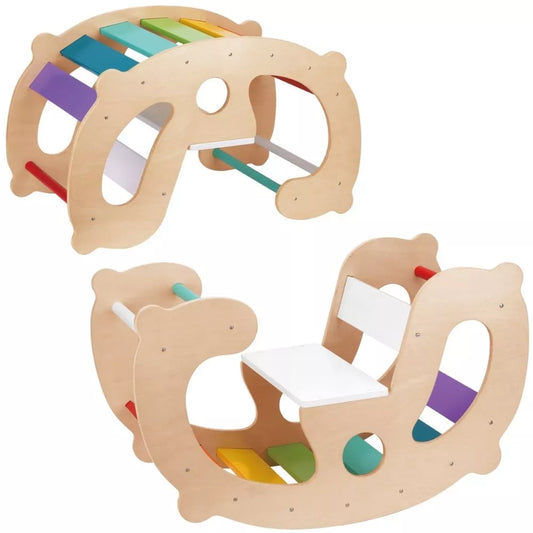 WOOPIE GREEN medinis vaivorykštės rokeris ir tiltas 2in1 Montessori