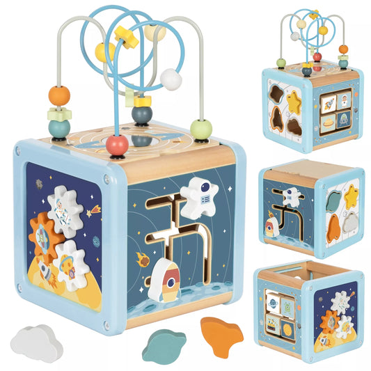 TOOKY TOY Medinė kosminė aktyvumo kubo dėžutė