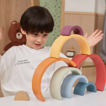 VIGA PolarB medinė vaivorykštės dėlionė – kūrybinės Montessori kaladėlės