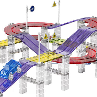 WOOPIE magnetinė automobilių lenktynių trasa + automobilis 76 vnt.